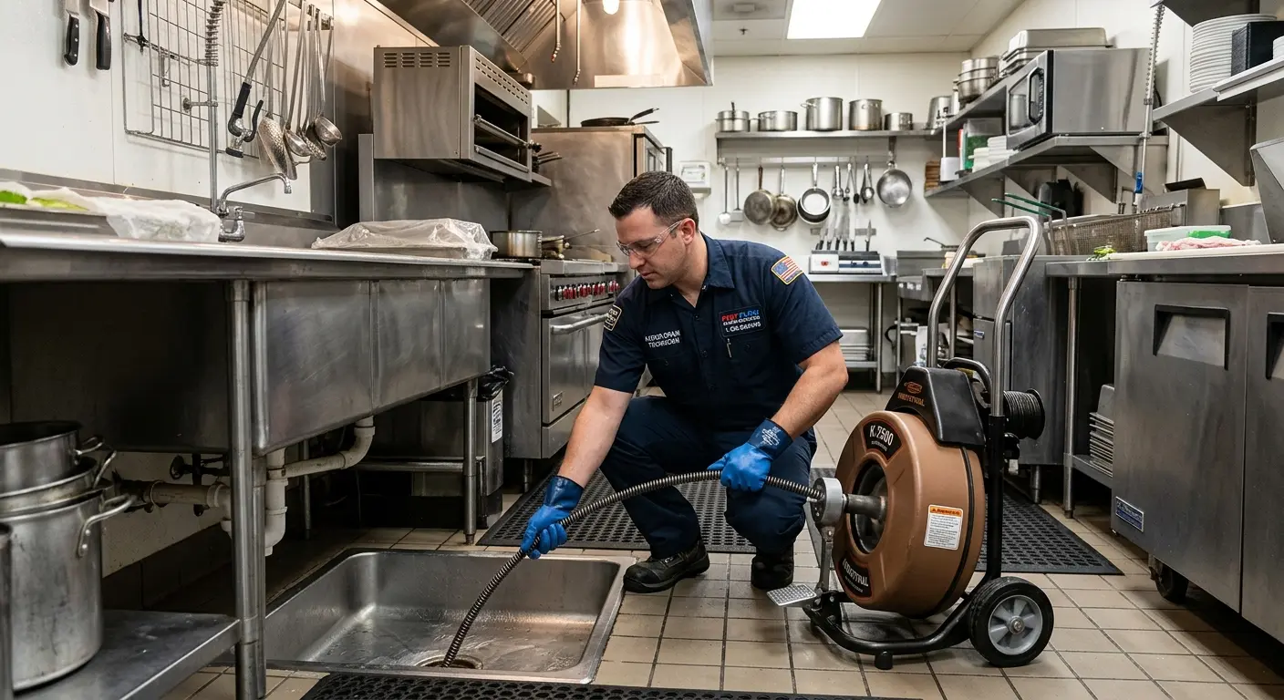 Commercial drain cleaning service in a restaurant kitchen in Punxsutawney