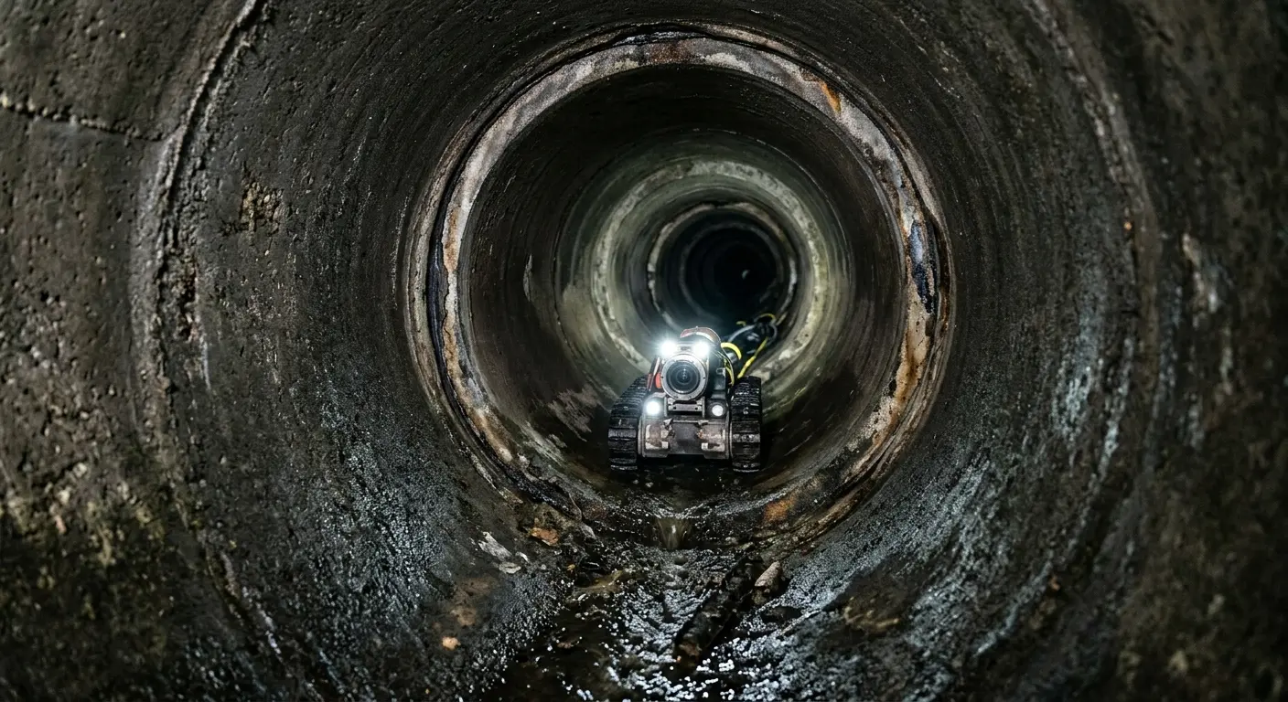 Robotic sewer camera inspecting pipe interior for Sewer Line Cleaning in Punxsutawney
